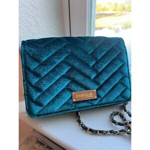 Bebe Los Angeles Margeaux Teal Blue Velvet Crossbody Clutch Purse